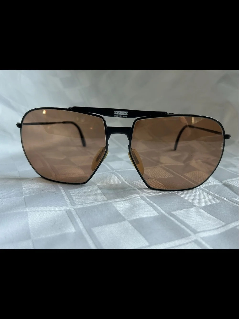 CARL ZEISS Vtg 80s W. Germany Comp. Aviator Sunglasses Matte Black Brown Lenses